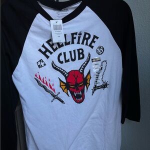 Hot Topic White & Black Stranger Things Hellfire Club Raglan Tee